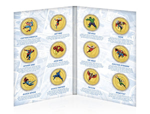Marvel Colección Completa Héroes Clásicos - 12 Monedas / Medallas conmemorativas acuñadas con baño en Oro 24 quilates y coloreadas a 4 colores - 44mm