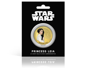 Star Wars Trilogía Original Episodios IV - VI - Princess Leia - Moneda / Medalla conmemorativa acuñada con baño en Oro 24 quilates y coloreada a 4 colores - 44mm
