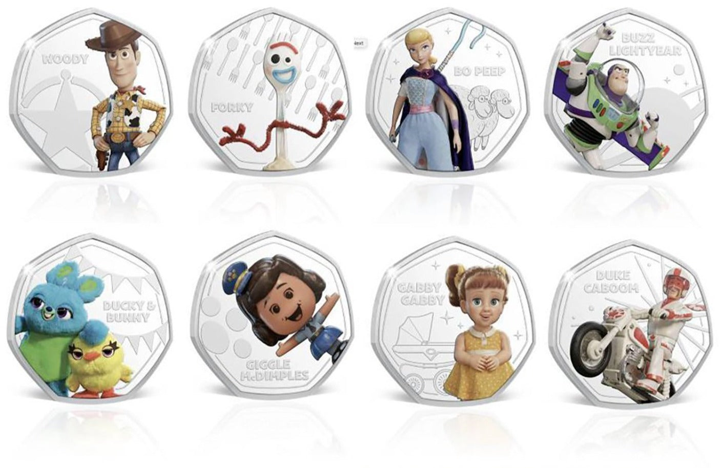 Colección Completa Toy Story / 8 Monedas bañadas en Plata .999