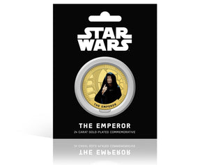 Star Wars Trilogía Original Episodios IV - VI - The Emperor - Moneda / Medalla conmemorativa acuñada con baño en Oro 24 quilates y coloreada a 4 colores - 44mm