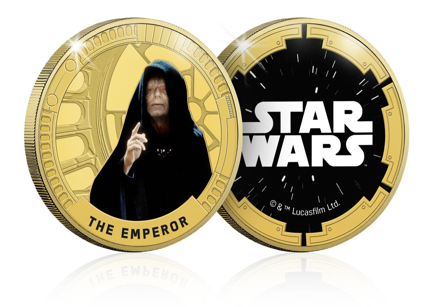 Moneda de la trilogía original de Star Wars: El Emperador, bañada en oro de 24 quilates, diseño de 4 colores, 44 mm