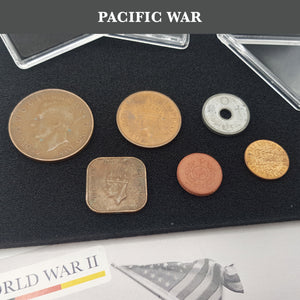 WW2 World Currency - 6 Coins Used During The World War 2 in The Pacific, The Pearl Harbor Collection (1938-1945). Special WW2 Memorabilia for Collector, Certificate of Authenticity Included.