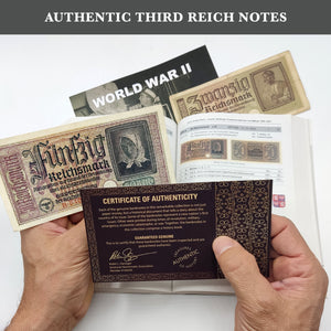 WW2 Memorabilia - World Currency - 2 Banknotes That were Used During The World War 2 by German Troops (1939-42) - Third Reich Money, Certificate of Authenticity Included.