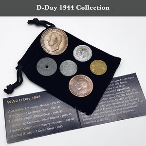 WW2 World Currency - 6 Coins Used During The World War 2, D-Day Collection (1944). Special WW2 Memorabilia for Collector, Certificate of Authenticity Included.