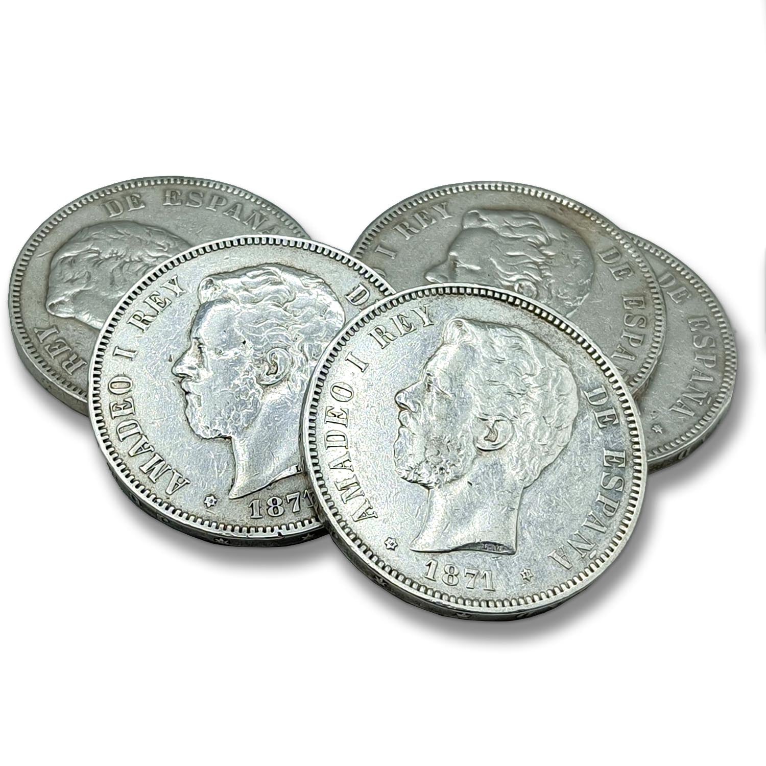 Los Duros de Plata - 5 Pesetas 1871/74. Amadeo I
