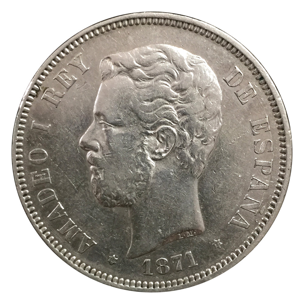 The Silver Duros - 5 Pesetas 1871/74. Amadeo I
