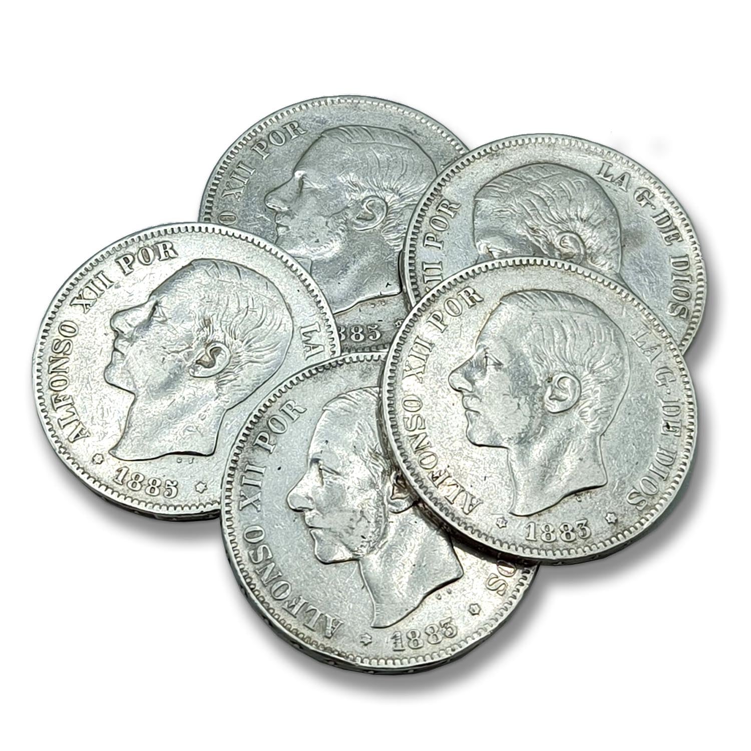 The Silver "Duros" - 5 Pesetas 1882/87. Alfonso XII with Beard