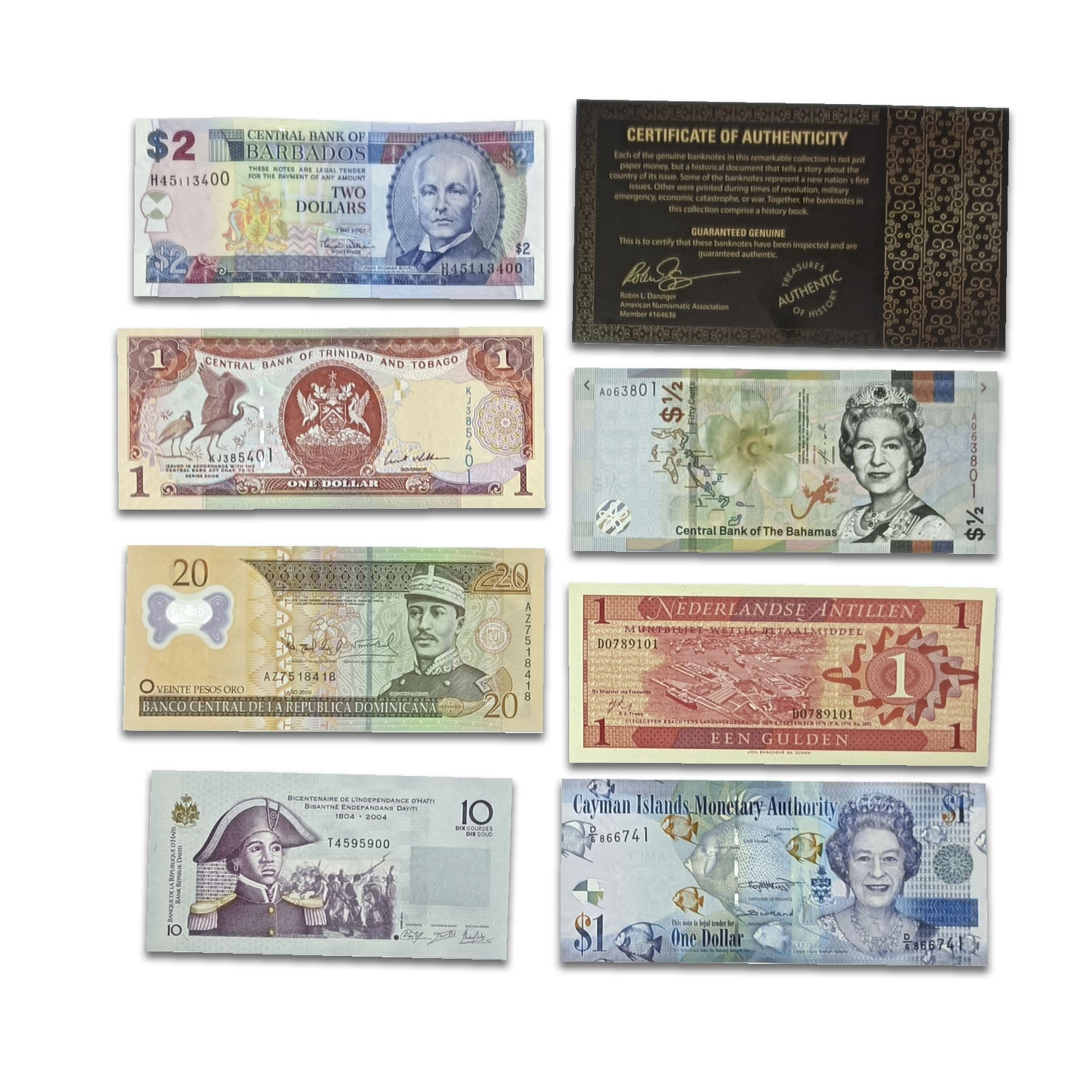 World Paper Money - 7 Banknotes from Caribbean