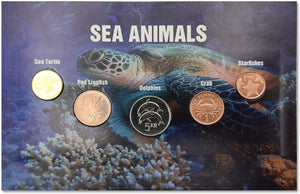 Sea Animals. Blister with 5 Authentic Coins