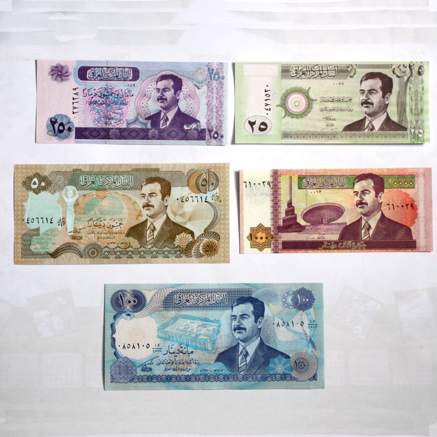 World Paper Money - 11 Banknotes from Iraq, Pre and post Sadam Hussein