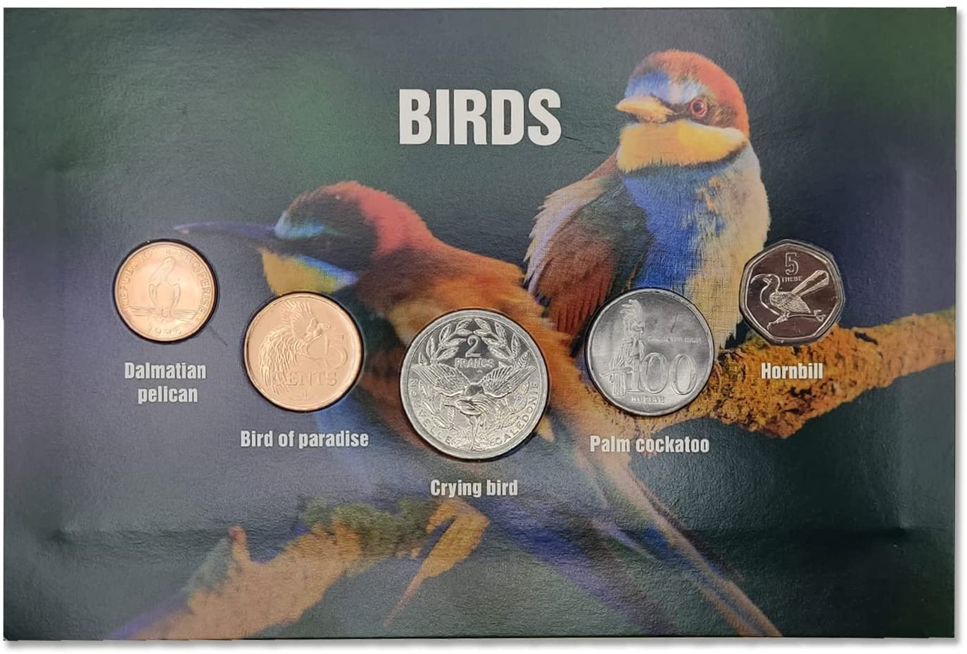 Birds. Blister of 5 Authentic Coins