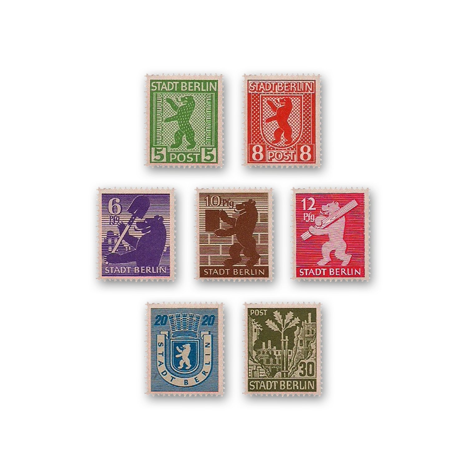 WW2 Memorabilia - 7 Stamps Issued in Berlin 1945 by The Soviet Occupation - The World War 2 Axis and Allies Collection