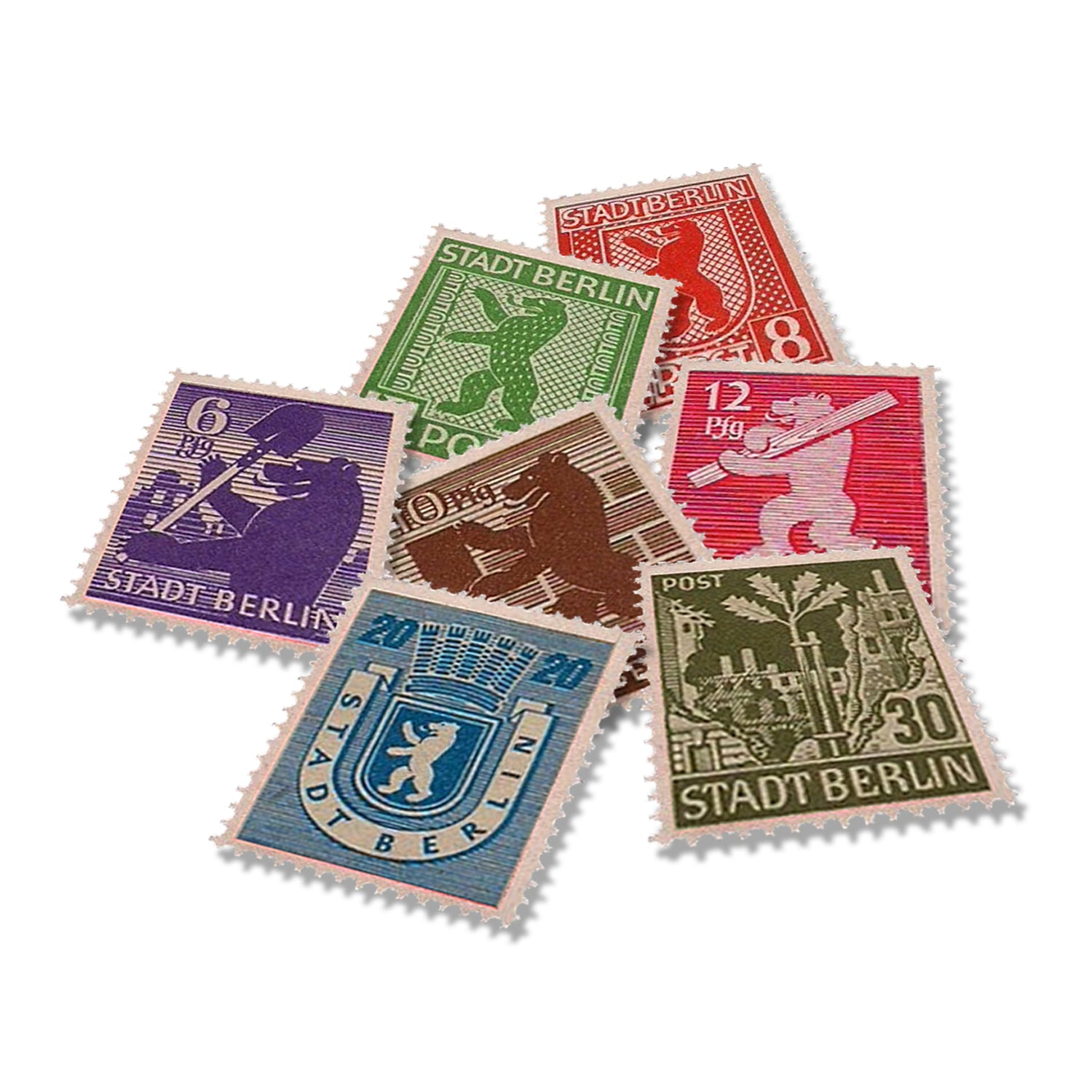 WW2 Memorabilia - 7 Stamps Issued in Berlin 1945 by The Soviet Occupation - The World War 2 Axis and Allies Collection